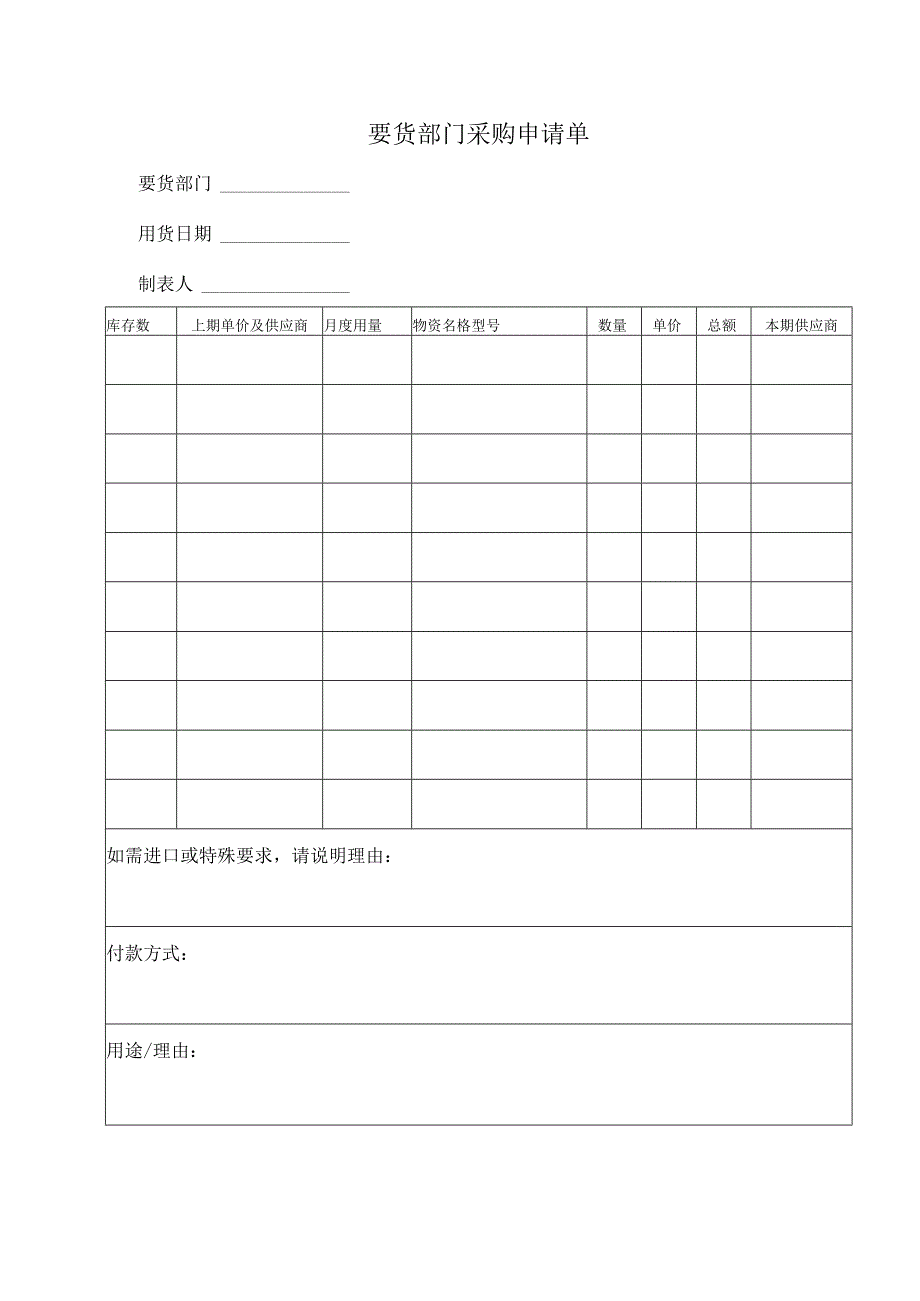 要货部门采购申请单.docx_第1页