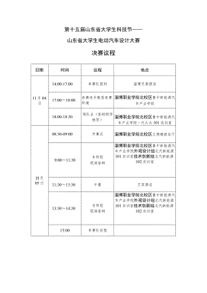 第十五届山东省大学生科技节——山东省大学生电动汽车设计大赛决赛议程.docx