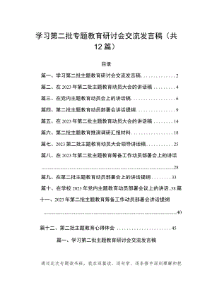 2023学习第二批专题教育研讨会交流发言稿(精选12篇模板).docx