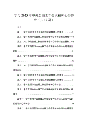 (12篇)学习2023年中央金融工作会议精神心得体会范文精选.docx