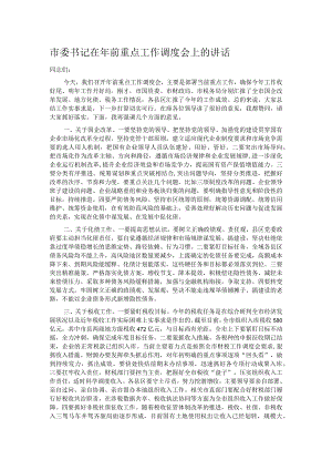 市委书记在年前重点工作调度会上的讲话 .docx