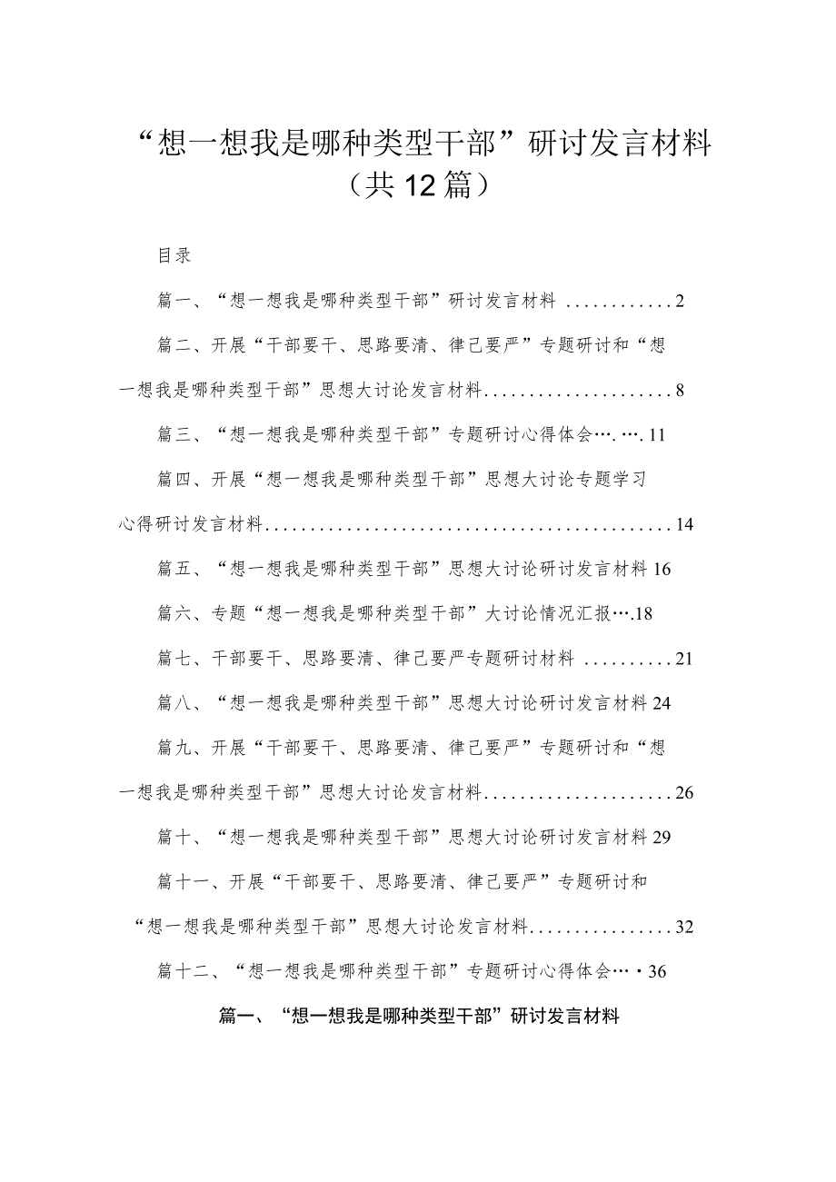 “想一想我是哪种类型干部”研讨发言材料12篇供参考.docx_第1页