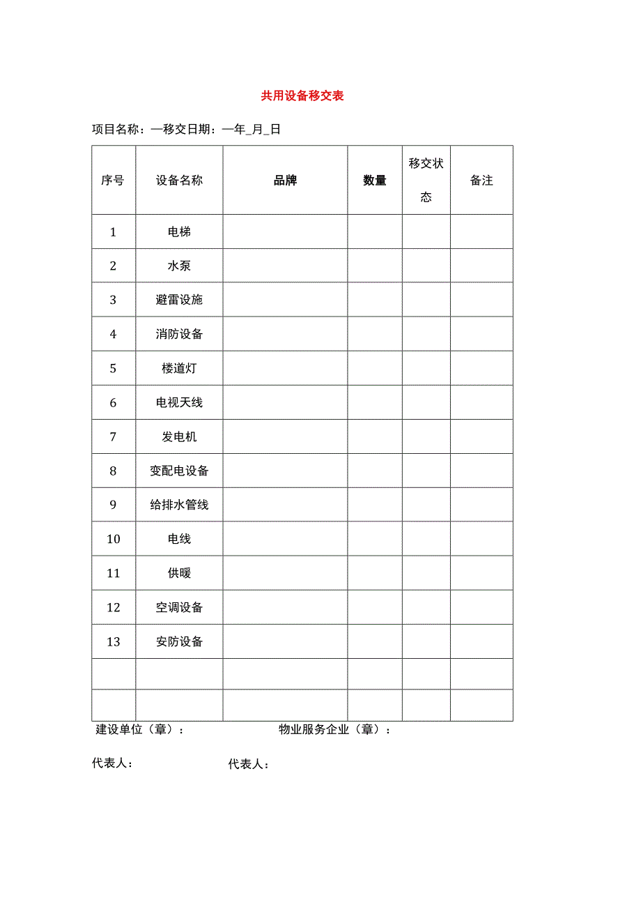 共用设备移交表.docx_第1页