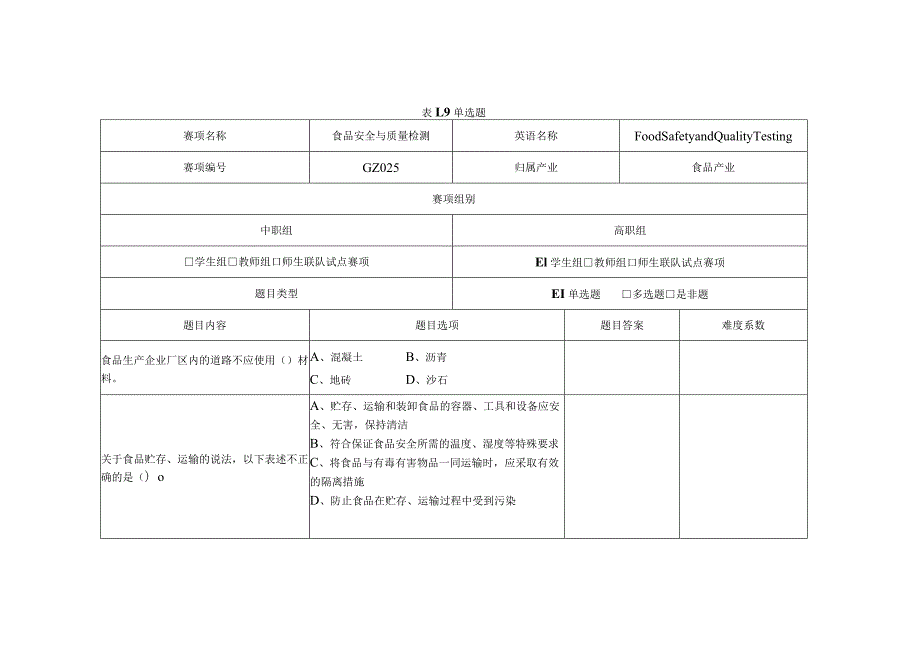 GZ025 食品安全与质量检测赛题第9套-2023年全国职业院校技能大赛赛项赛题.docx_第1页