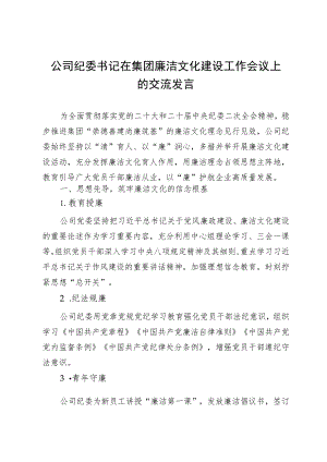 公司纪委书记在集团廉洁文化建设工作会议上的交流发言.docx