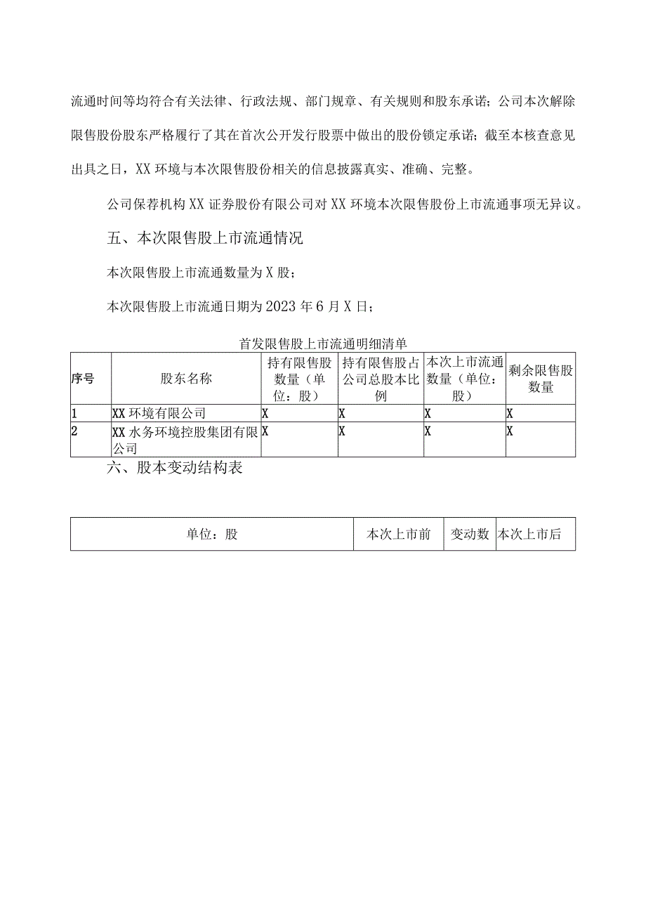 XX环境集团股份有限公司关于控股股东持有的首次公开发行限售股上市流通的公告.docx_第3页