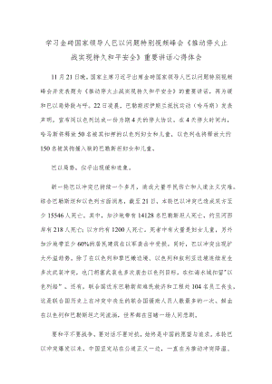 学习金砖国家领导人巴以问题特别视频峰会《推动停火止战 实现持久和平安全》重要讲话心得体会.docx