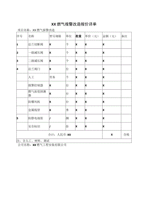 XX燃气报警改造报价详单（2023年）.docx