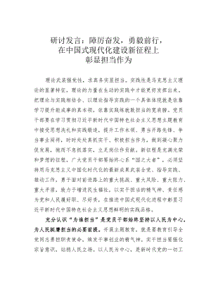 研讨发言：踔厉奋发勇毅前行在中国式现代化建设新征程上彰显担当作为.docx