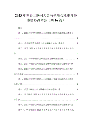 2023年世界互联网大会乌镇峰会隆重开幕感悟心得体会16篇供参考.docx