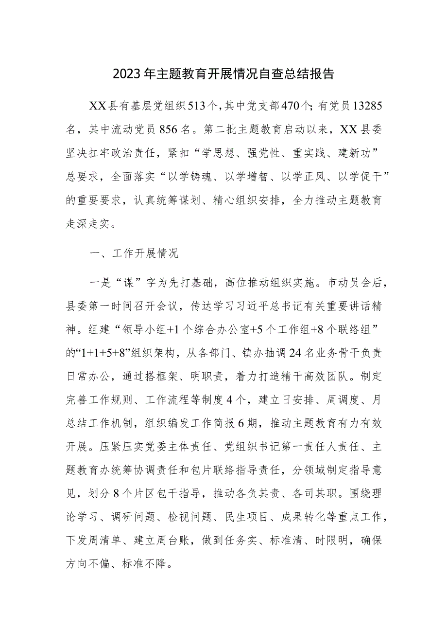 2023年主题教育开展情况自查总结报告范文稿2篇.docx_第1页