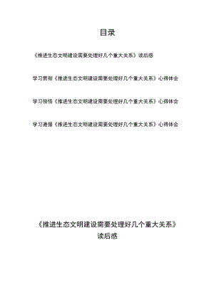 学习贯彻《推进生态文明建设需要处理好几个重大关系》心得体会4篇.docx