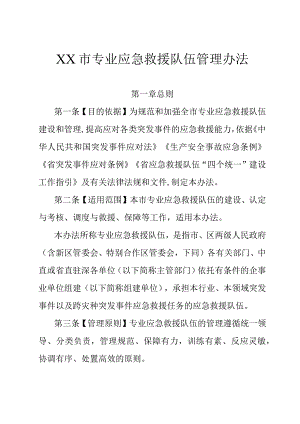 XX市专业应急救援队伍管理办法.docx