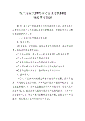 省厅危险废物规范化管理考核问题整改落实情况.docx