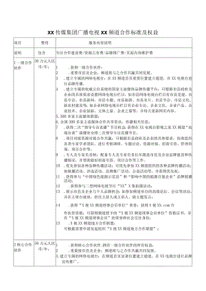 XX传媒集团广播电视XX频道合作标准及权益（2023年）.docx