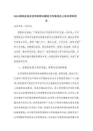 2023国有企业在全市政研会建设工作座谈会上发言材料范文.docx