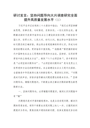 第二批“学思想、强党性、重实践、建新功”坚持问题导向调查研究专题研讨发言材料心得体会2篇.docx