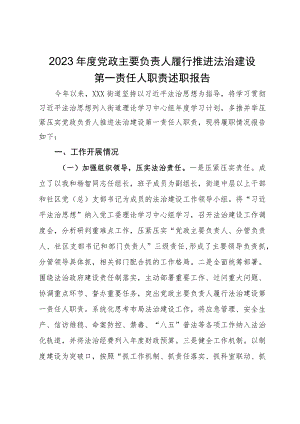 2023年度党政主要负责人履行推进法治建设第一责任人职责述职报告.docx