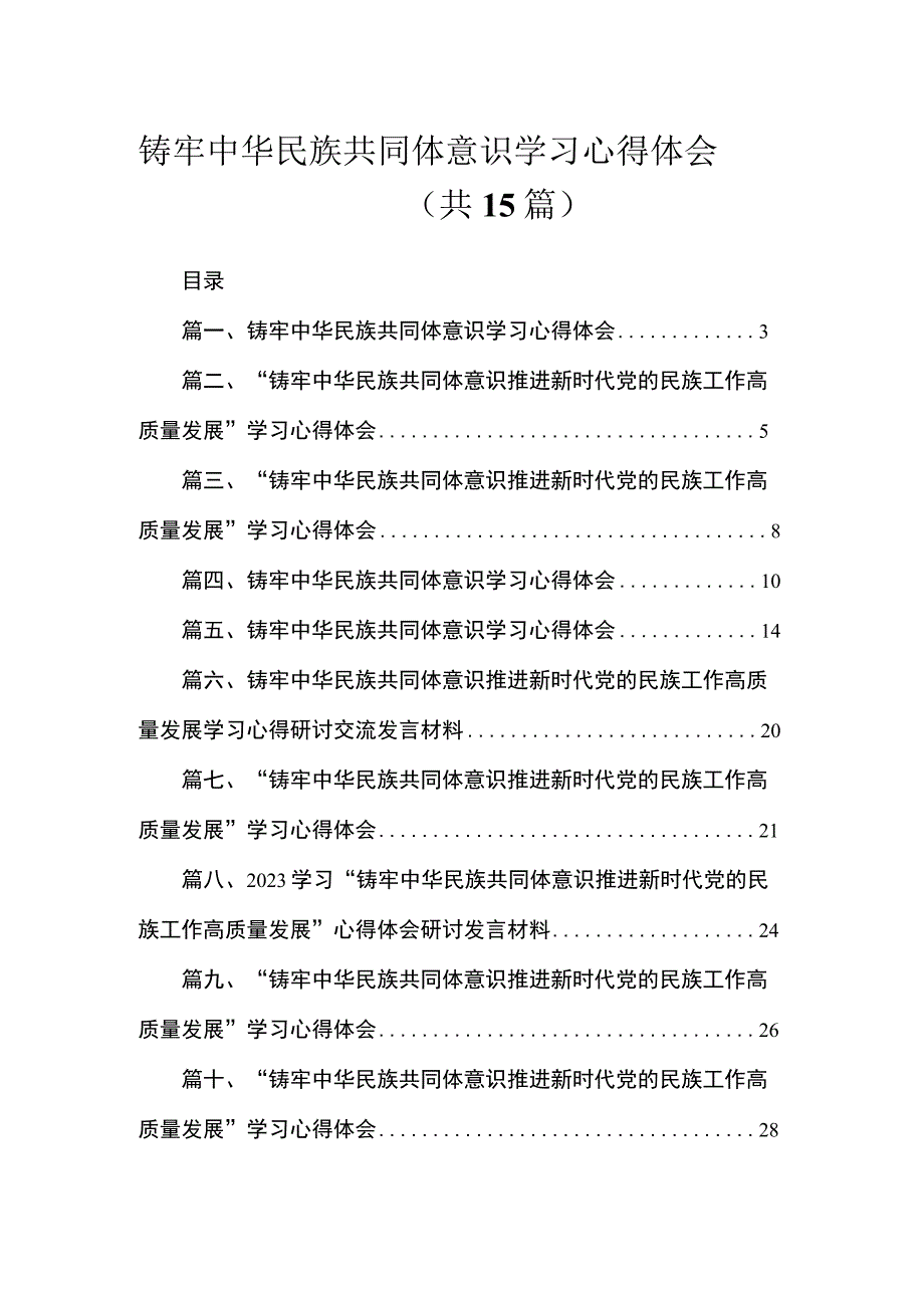 铸牢中华民族共同体意识学习心得体会最新版15篇合辑.docx_第1页