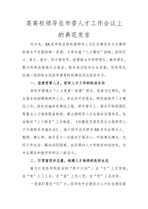 某高校领导在市委人才工作会议上的典型发言讲话发言.docx