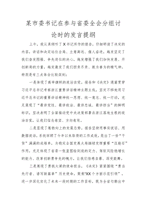 某市委书记在参加省委全会分组讨论时的发言提纲讲话发言.docx