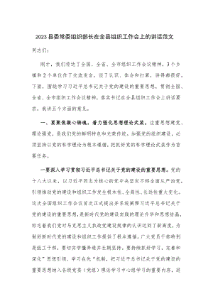 2023县委常委组织部长在全县组织工作会上的讲话范文.docx