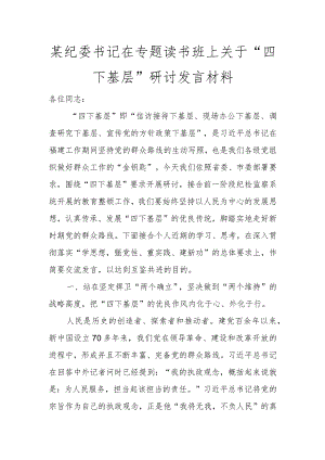 某纪委书记在专题读书班上关于“四下基层”研讨发言材料讲话发言.docx