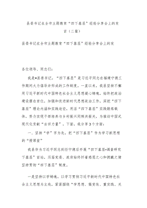 县委书记在全市主题教育“四下基层”经验分享会上的发言(二篇).docx