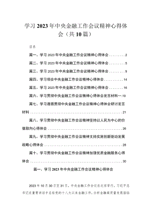 学习2023年中央金融工作会议精神心得体会10篇供参考.docx