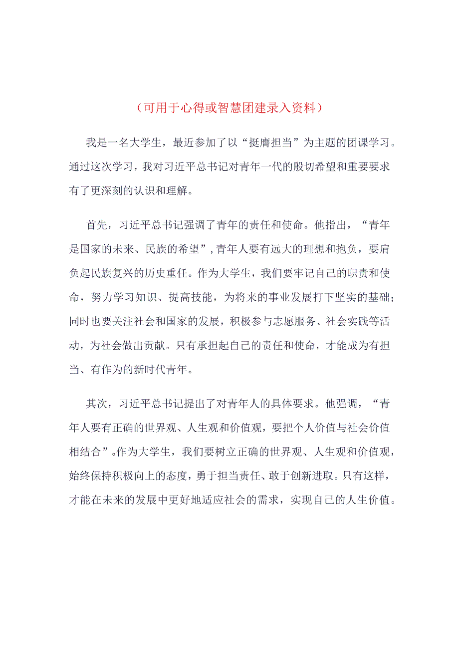 2023年挺膺担当心得体会_4篇合集.docx_第1页