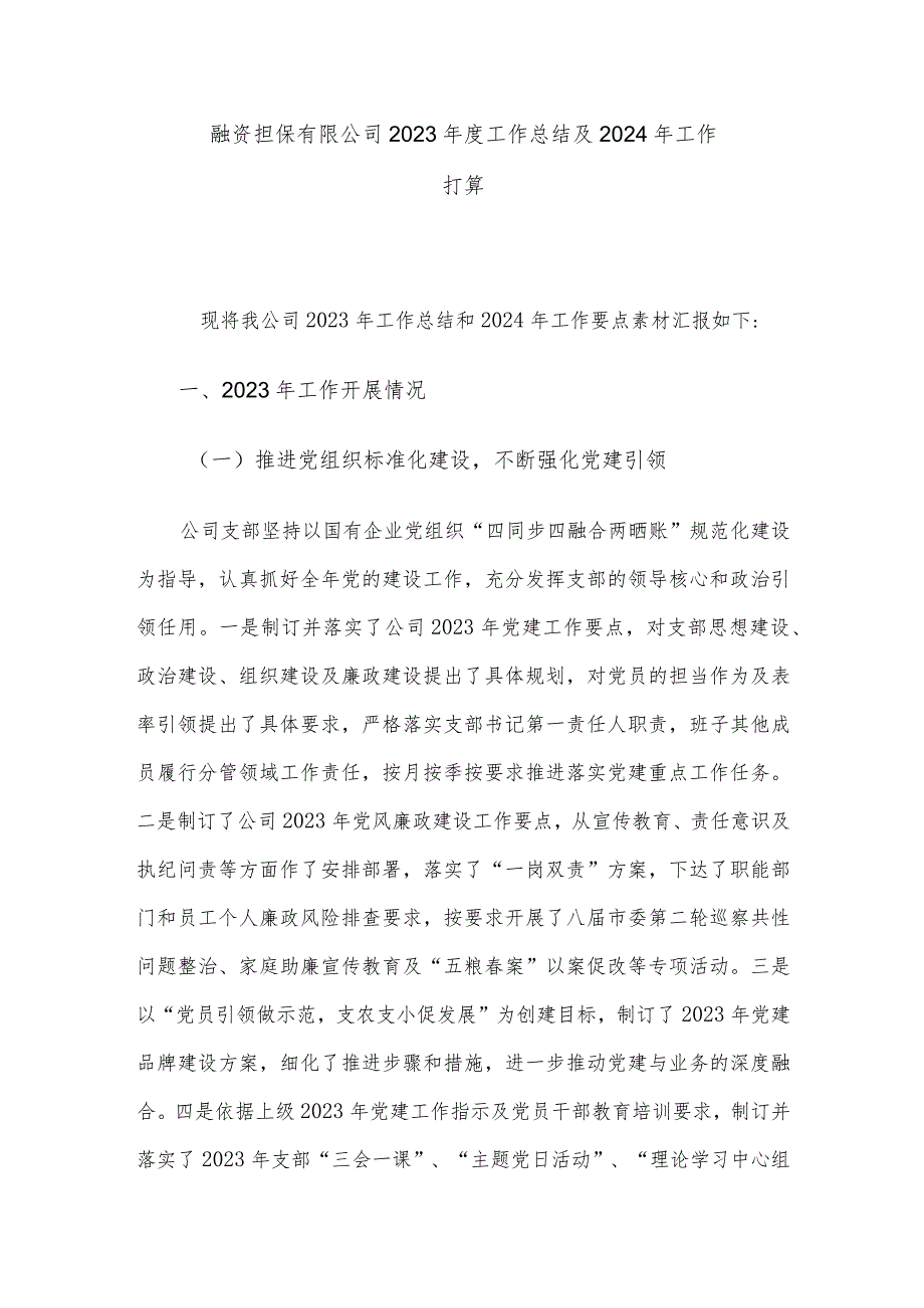 融资担保有限公司2023年度工作总结及2024年工作打算.docx_第1页