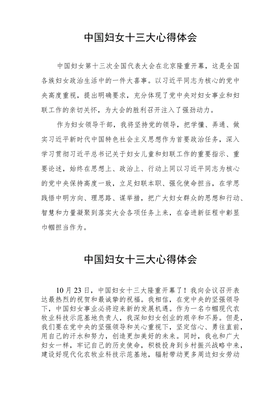 2023年妇女干部学习中国妇女十三大精神心得体会(18篇).docx_第3页