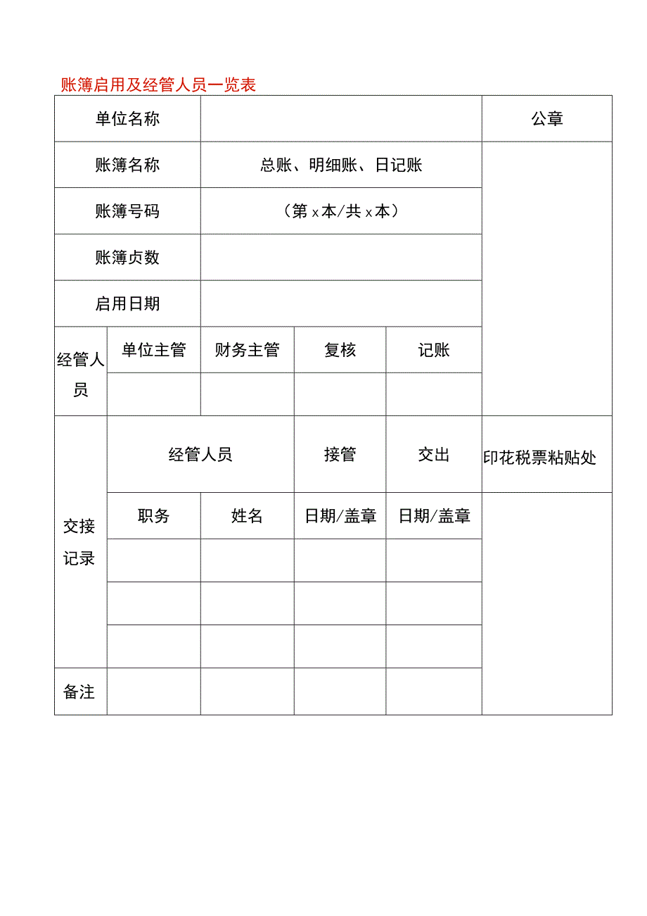 账簿启用及经管人员一览表模板.docx_第1页