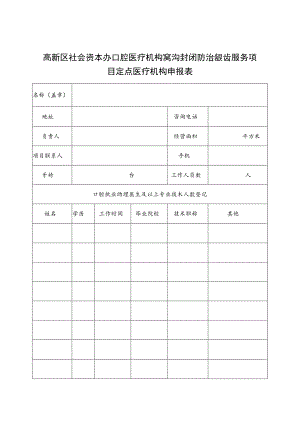 高新区社会资本办口腔医疗机构窝沟封闭防治龋齿服务项目定点医疗机构申报表.docx