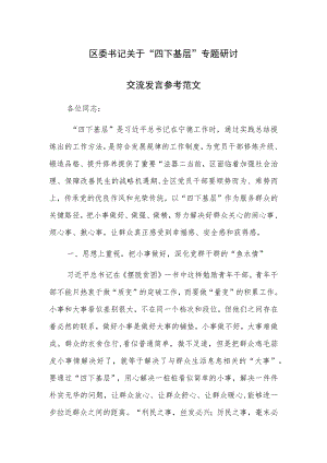 区委书记关于“四下基层”专题研讨交流发言参考范文.docx