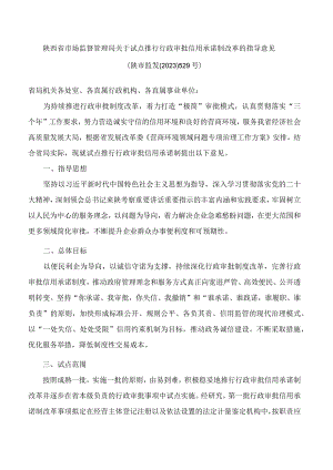 陕西省市场监督管理局关于试点推行行政审批信用承诺制改革的指导意见.docx