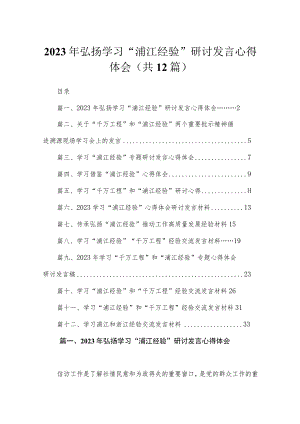 2023年弘扬学习“浦江经验”研讨发言心得体会（共12篇）.docx