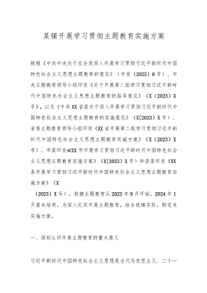 某镇开展学习贯彻主题教育实施方案.docx