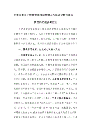 纪委监委关于教育整顿检视整治工作推进会精神落实情况的汇报参考范文.docx