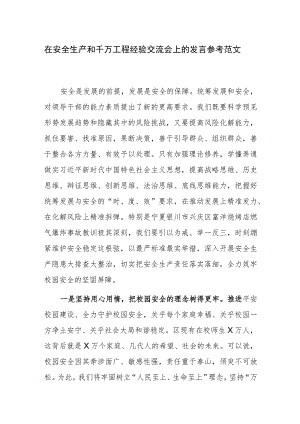 在安全生产和千万工程经验交流会上的发言参考范文.docx