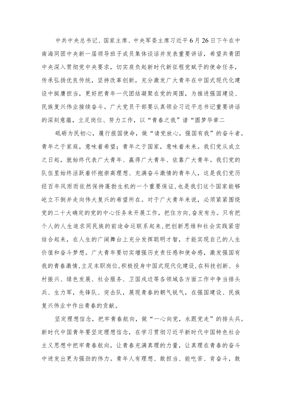 2023年《在中南海同团中央新一届领导班子成员集体谈话》学习心得体会（共7篇）.docx_第2页