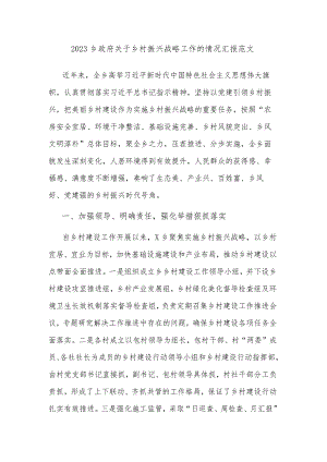 2023乡政府关于乡村振兴战略工作的情况汇报范文.docx