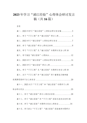 2023年学习“浦江经验”心得体会研讨发言稿16篇供参考.docx