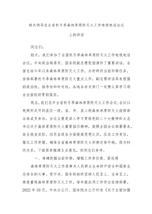 相关领导在全省秋冬季森林草原防灭火工作电视电话会议上的讲话.docx