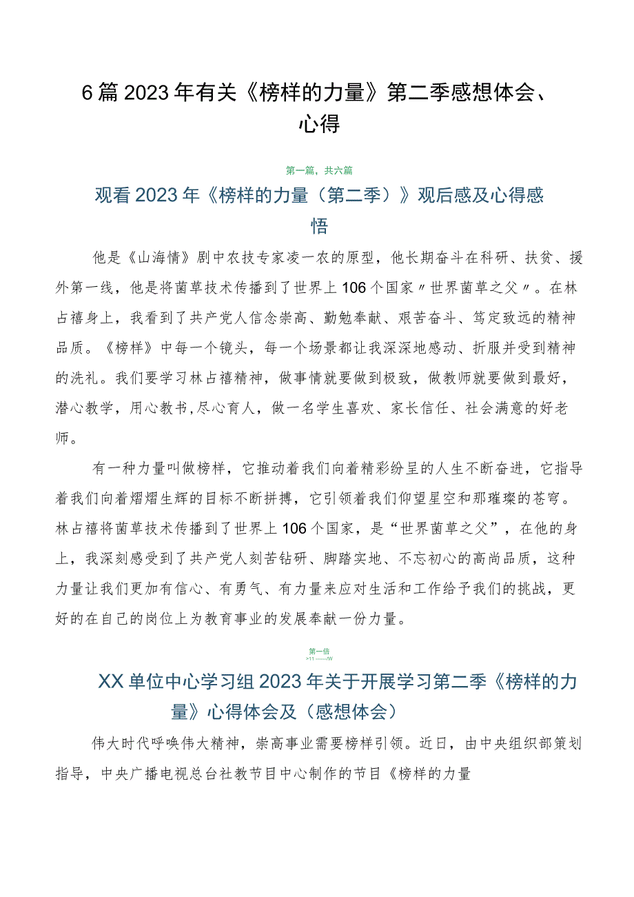 6篇2023年有关《榜样的力量》第二季感想体会、心得.docx_第1页