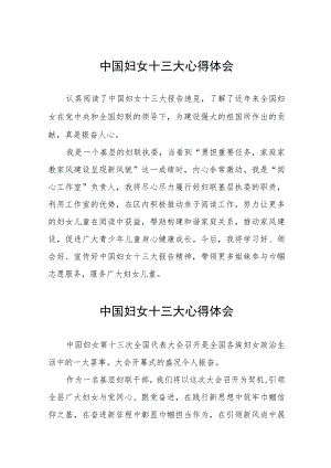 十四篇妇女干部学习中国妇女第十三次全国代表大会精神心得体会.docx