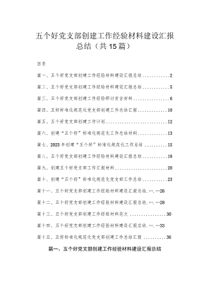 五个好党支部创建工作经验材料建设汇报总结(精选15篇模板).docx