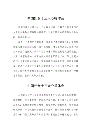 妇女干部学习中国妇女第十三次全国代表大会精神心得体会（十一篇）.docx