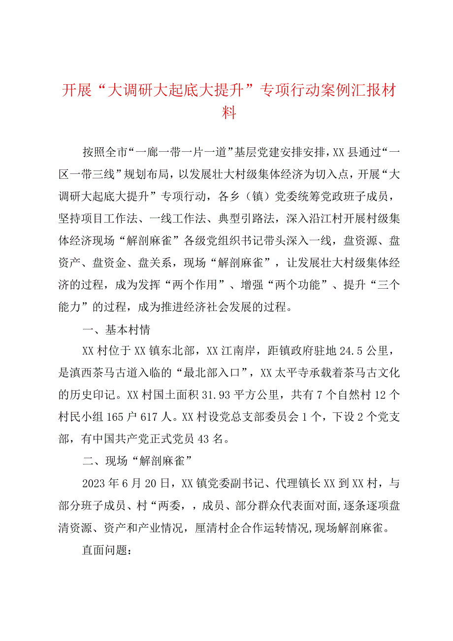 开展 “大调研大起底大提升”专项行动案例汇报材料.docx_第1页