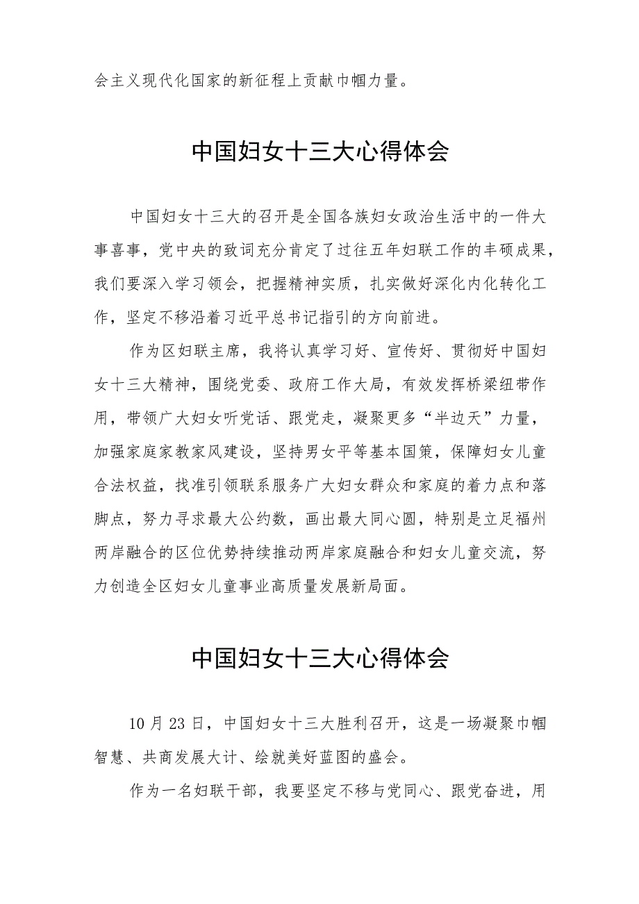 妇女干部学习中国妇女第十三次全国代表大会精神的心得体会（十一篇）.docx_第3页